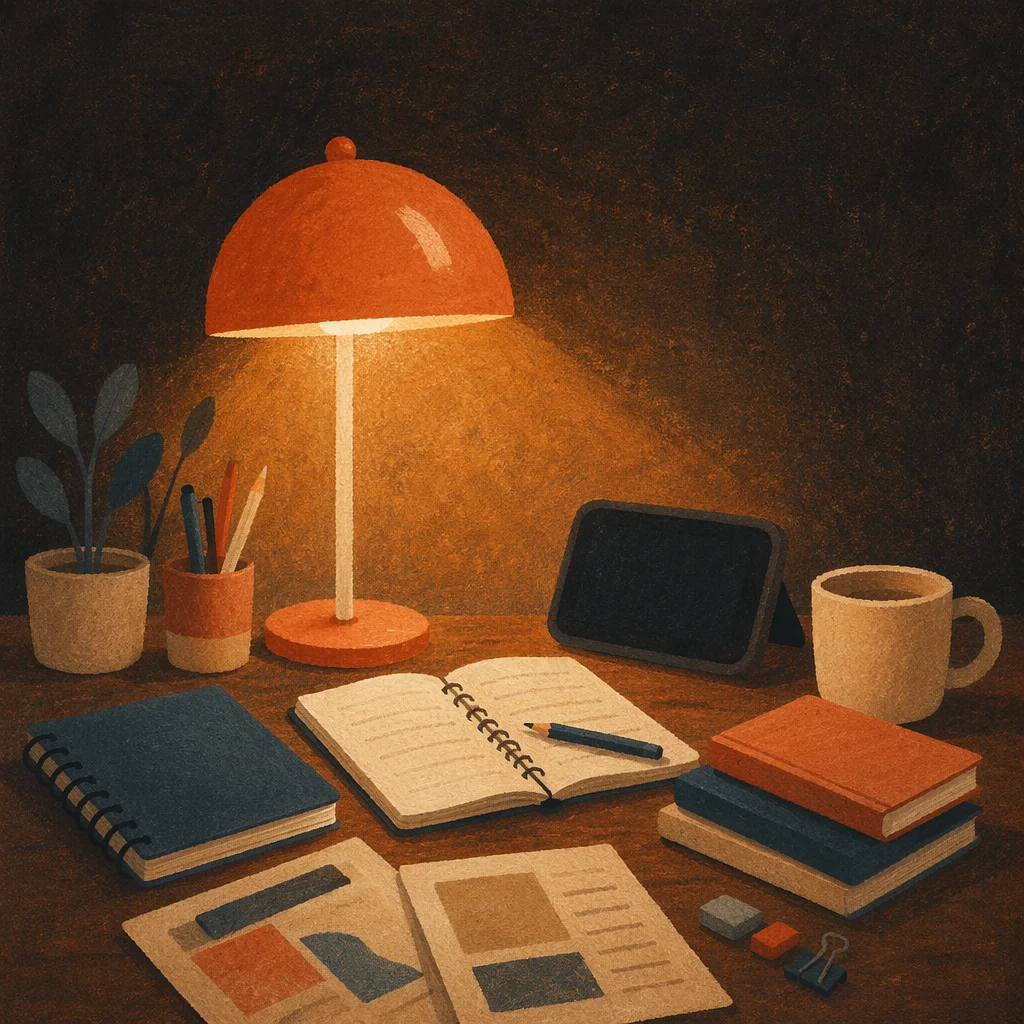 Warm Evening Desk Lamp Workspace