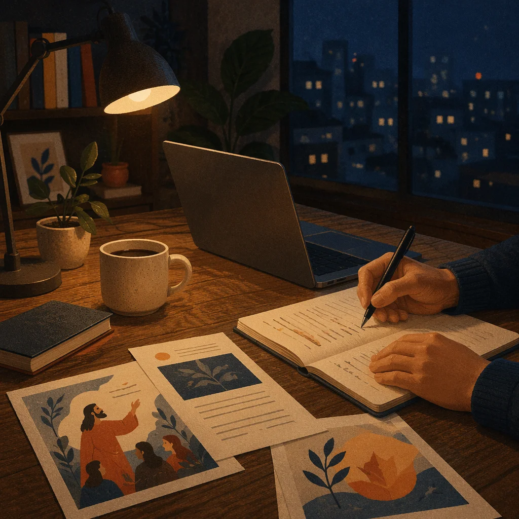 Warm Desk Lamp Over Evening Workspace
