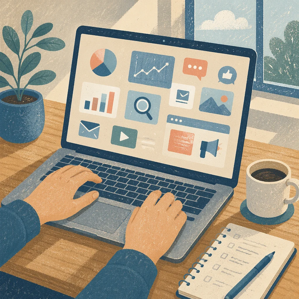 Digital Marketing Dashboard on Laptop Desk