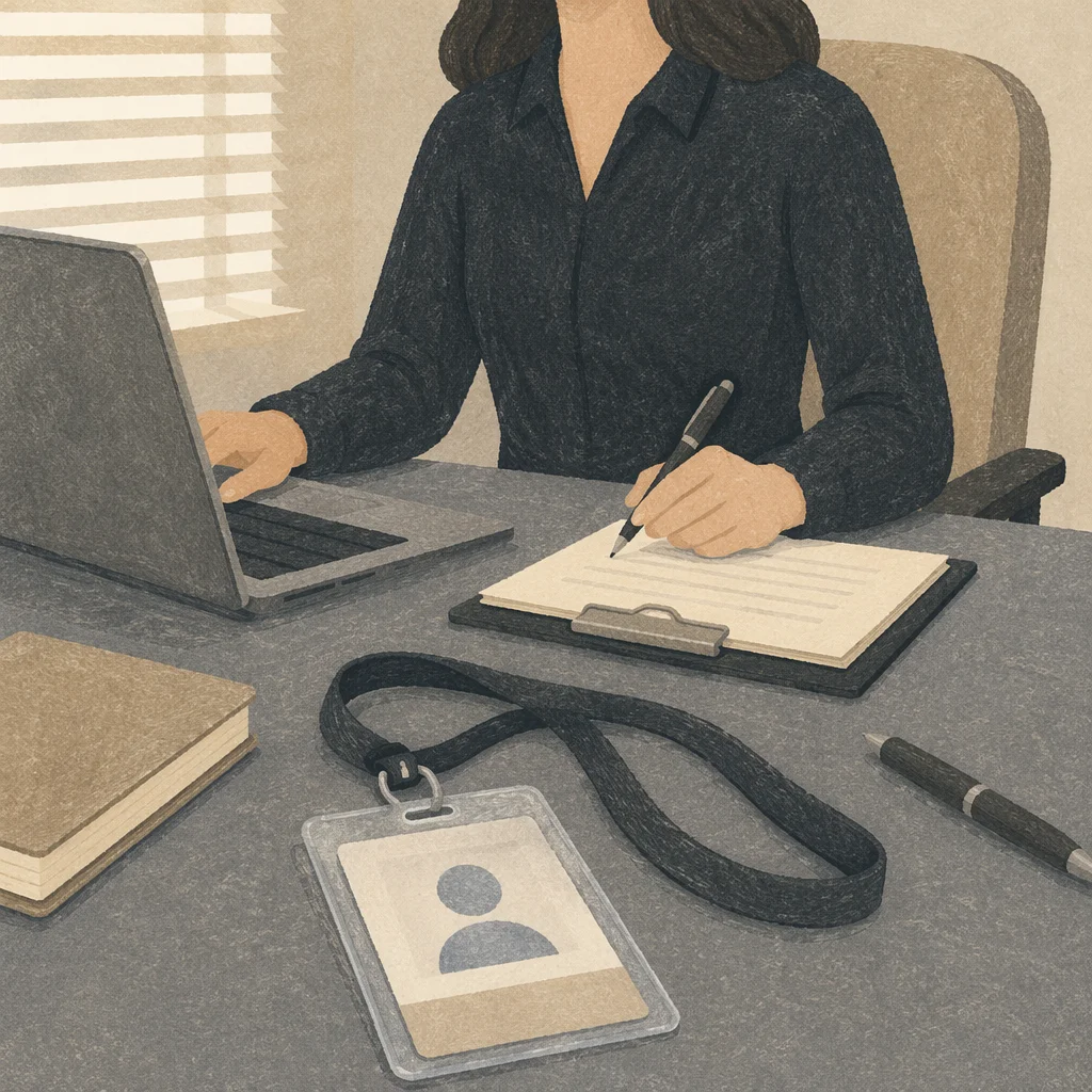 Professional Employee Badge on Modern Office Desk