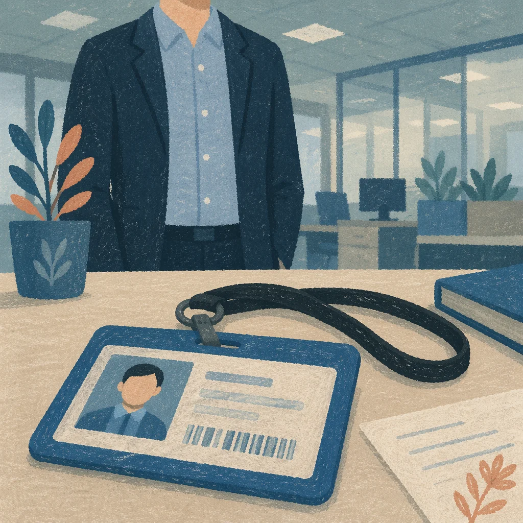 Professional Employee Badge on Office Desk
