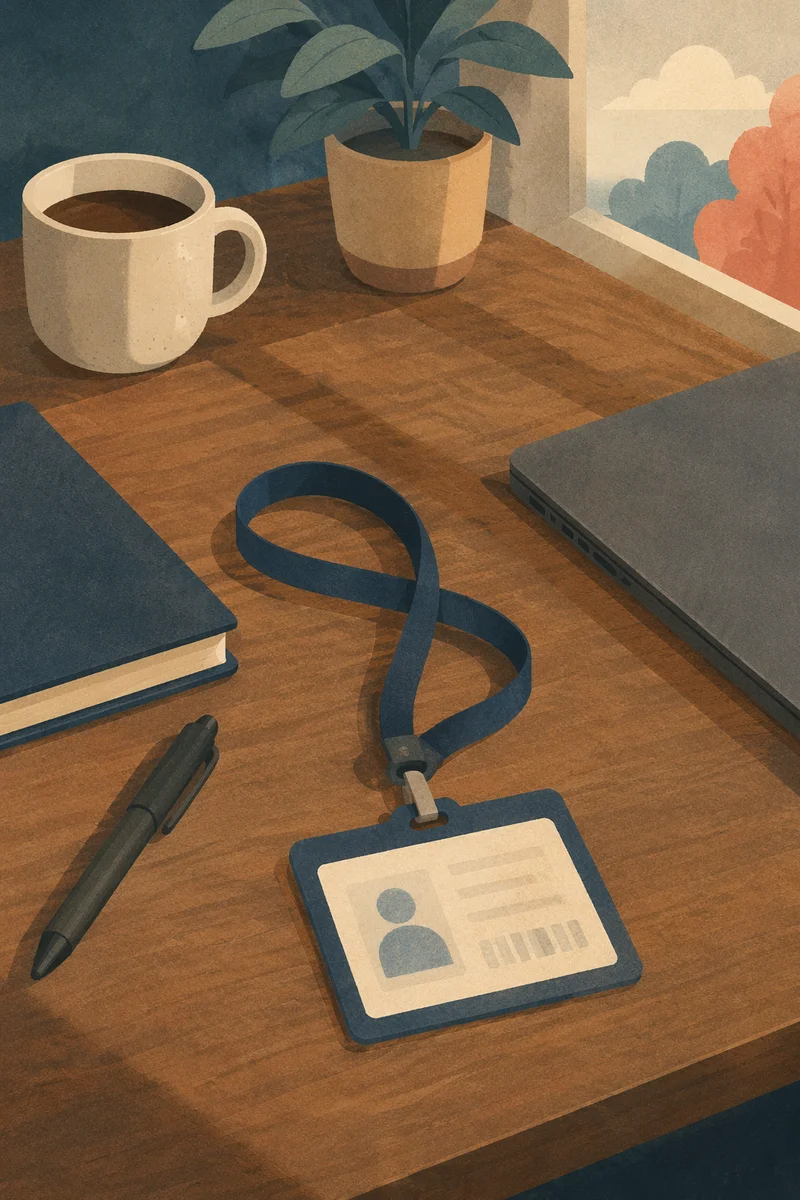 Professional Employee Badge Lanyard on Office Desk