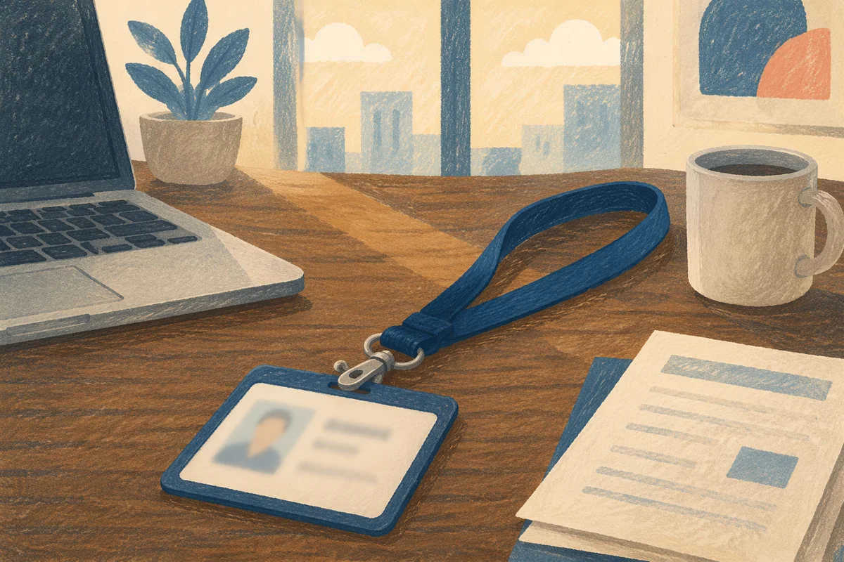 Professional Employee Badge and Lanyard Desk Scene
