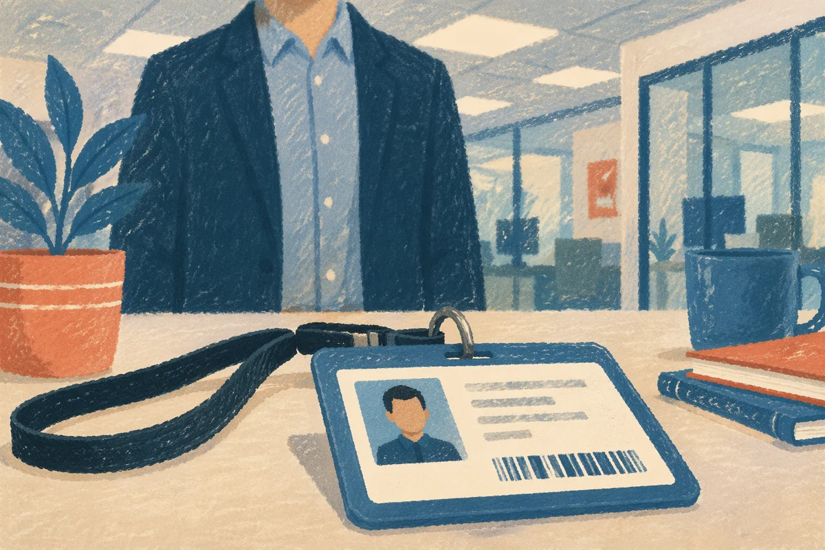 Professional Employee Badge on Office Desk