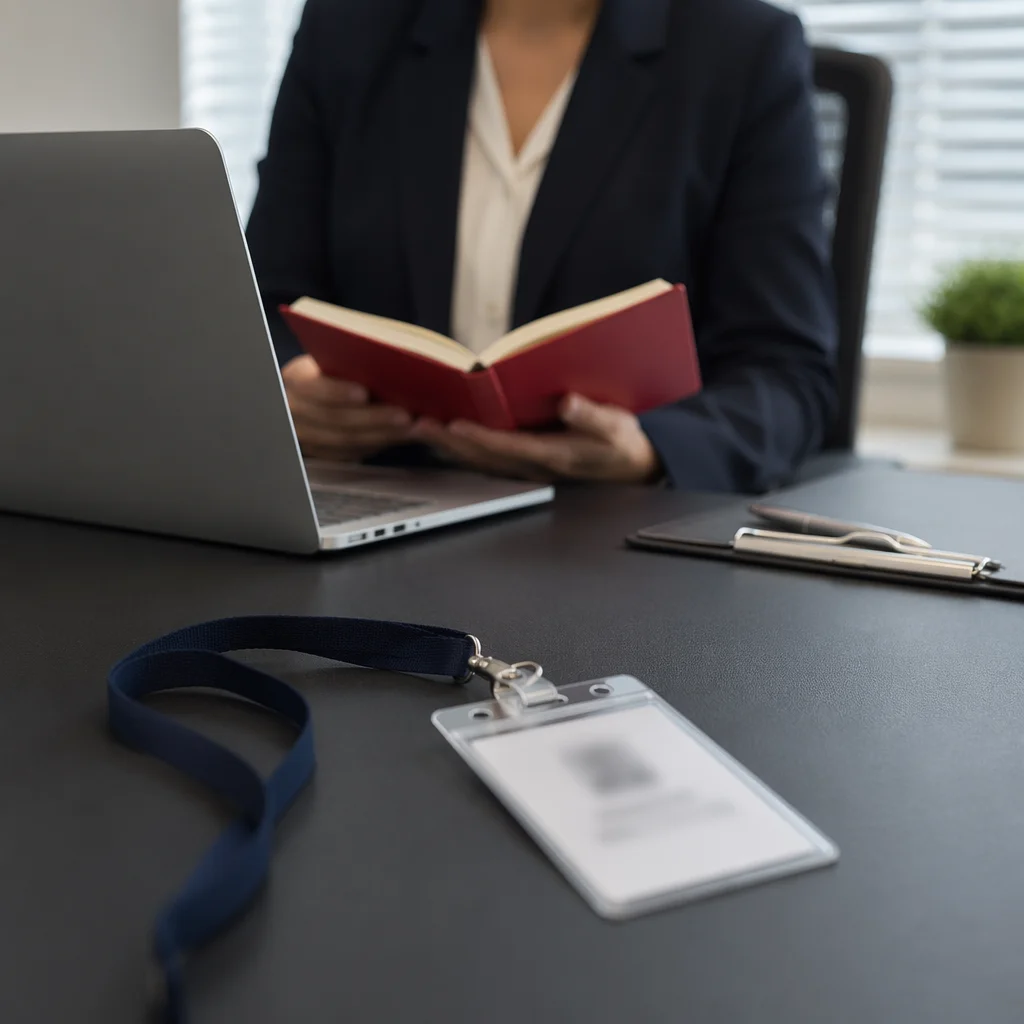 Professional Employee Badge on Office Desk