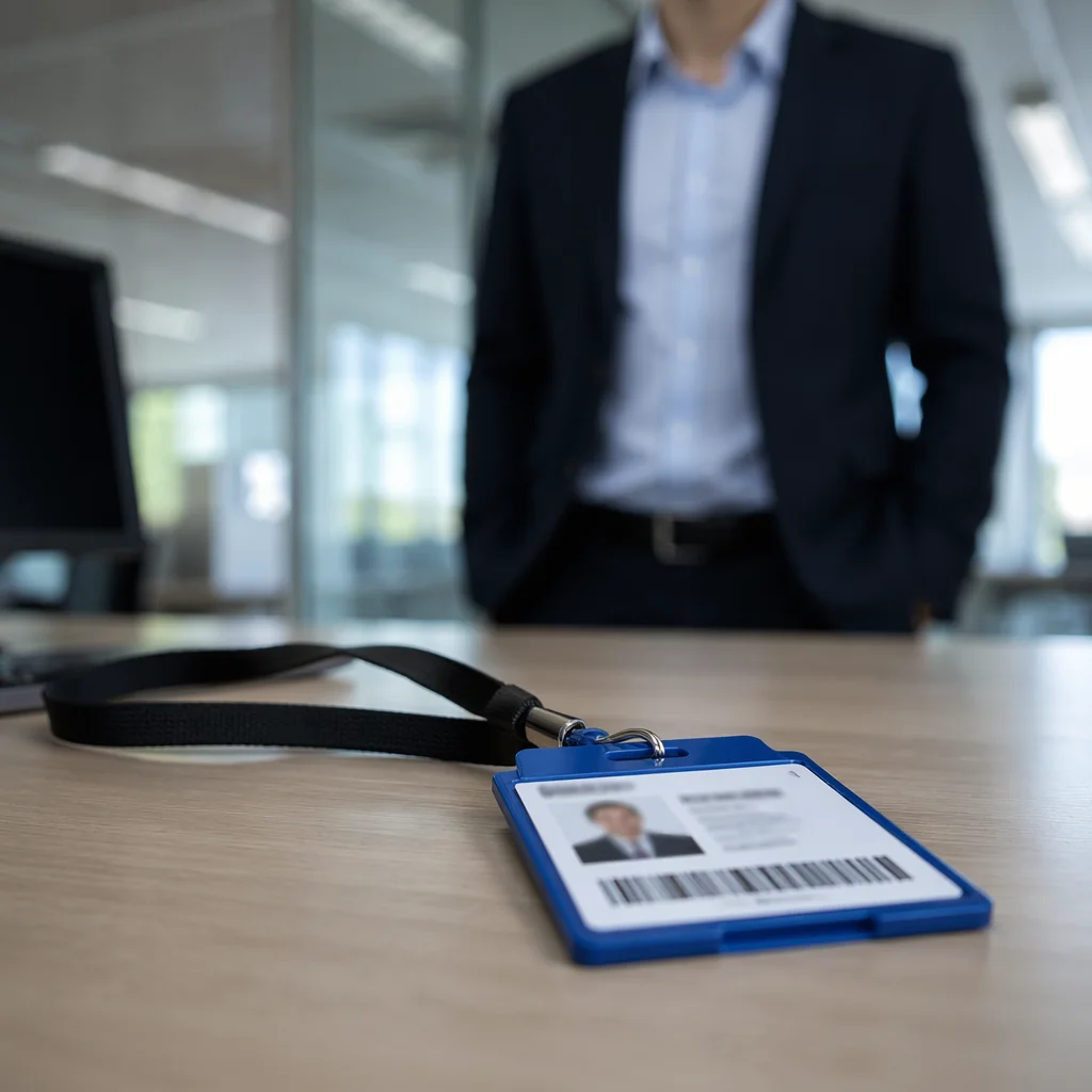 Professional Employee Badge on Office Desk