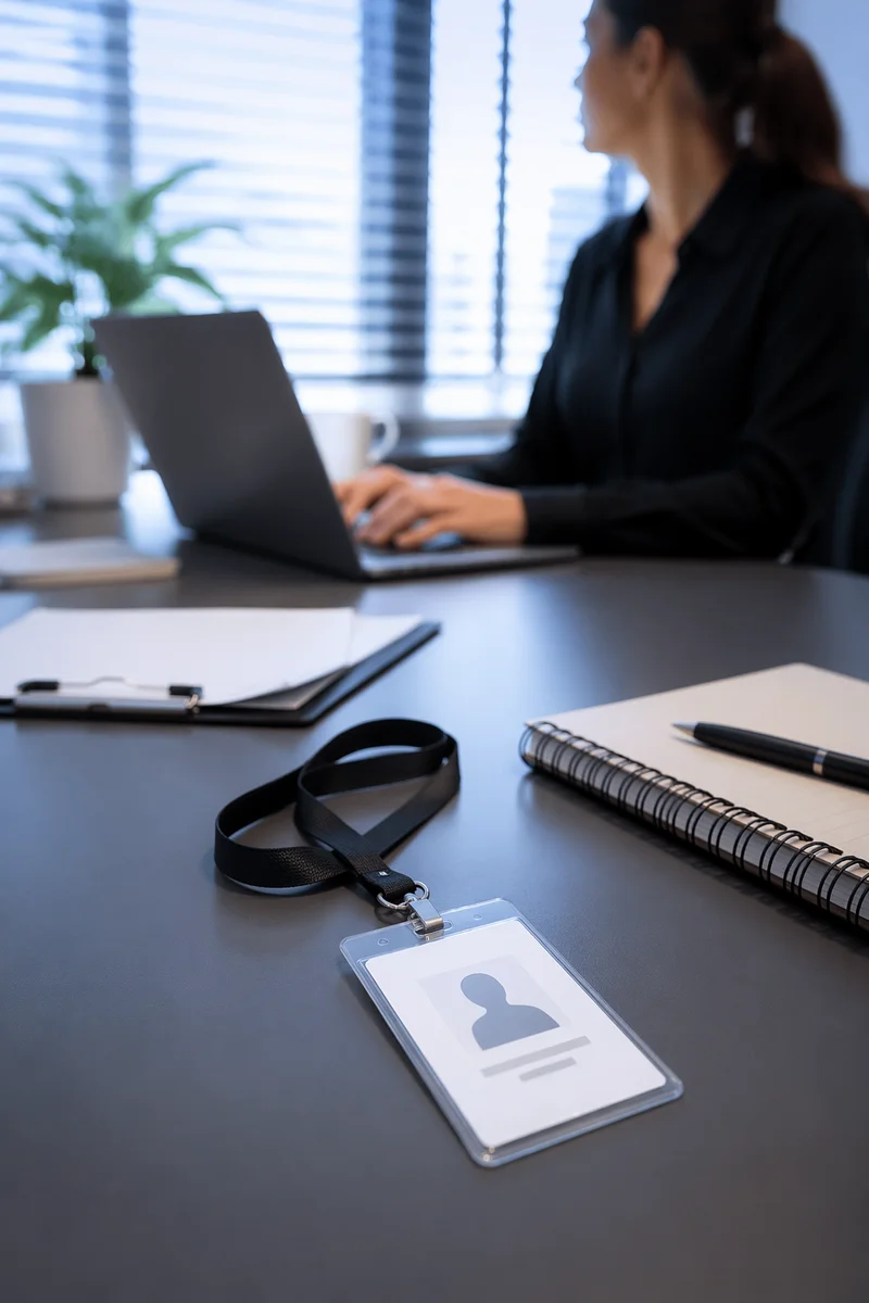 Professional Employee Badge on Office Desk