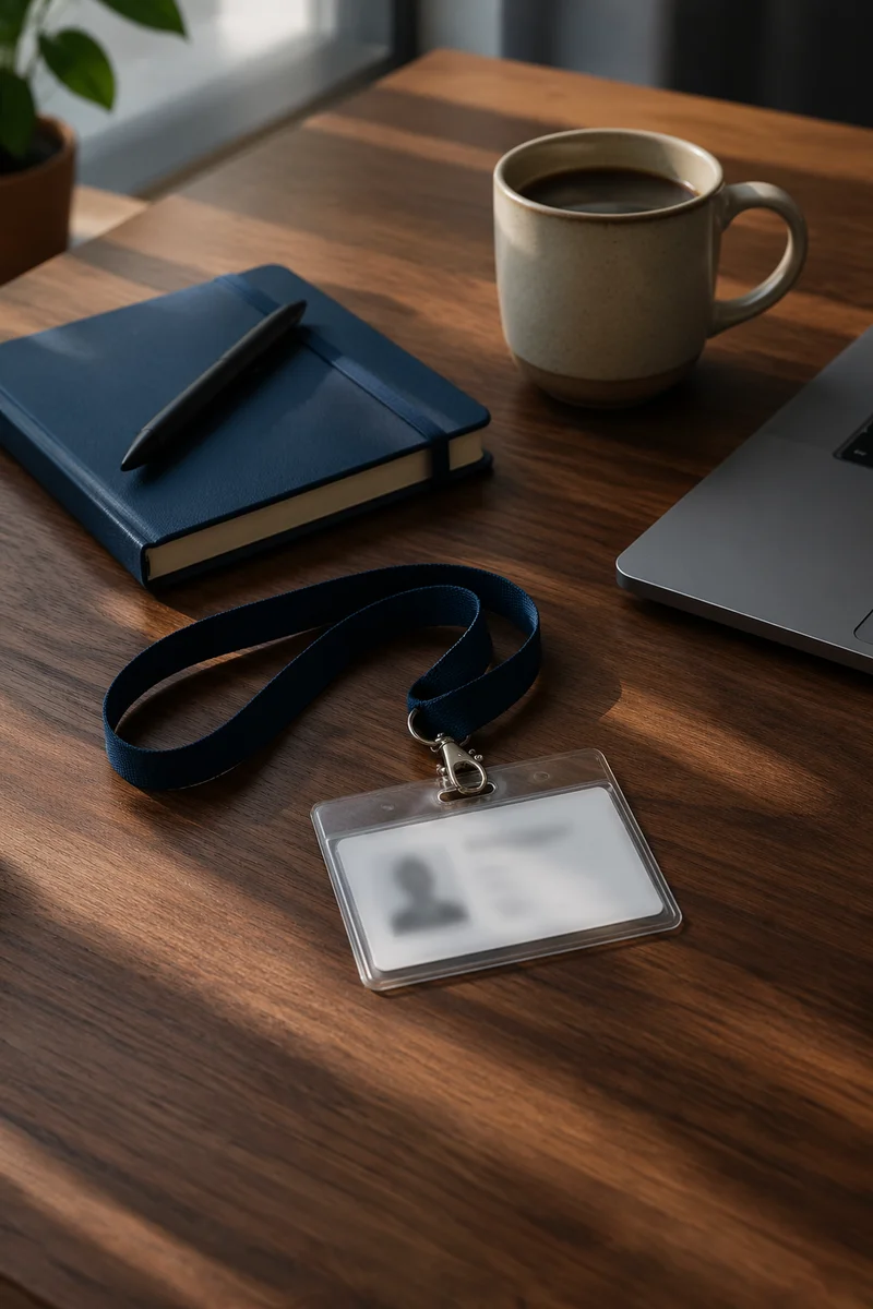 Professional Employee Badge Lanyard on Desk