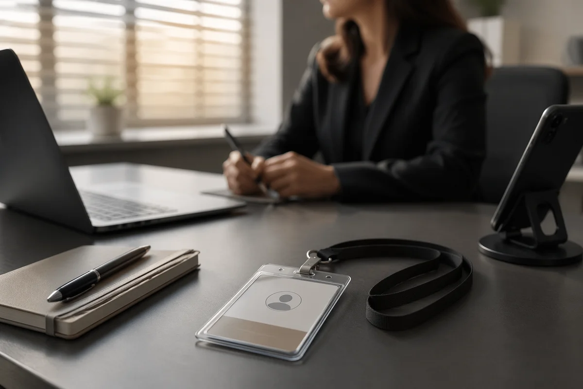 Professional Employee Badge on Office Desk