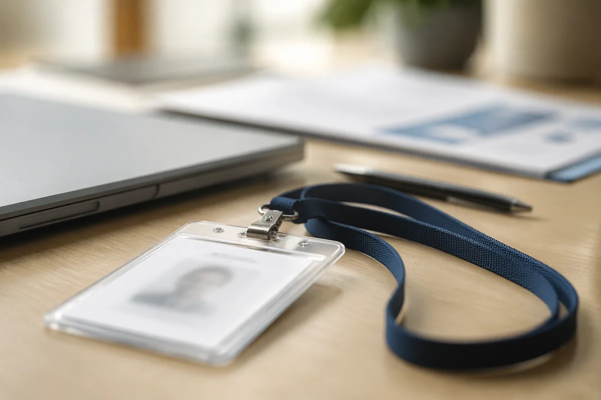 Professional Employee Badge on Modern Office Desk