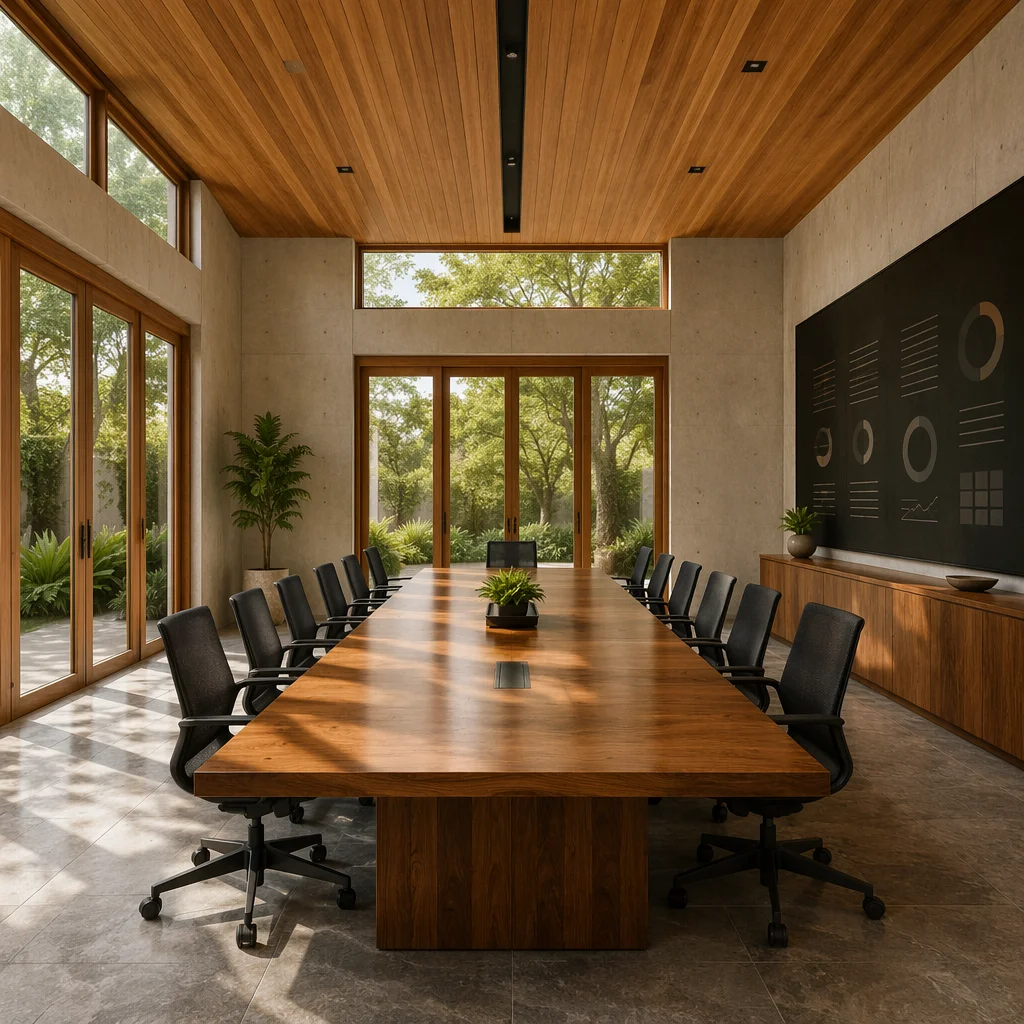 Empty Modern Conference Room with Wooden Table
