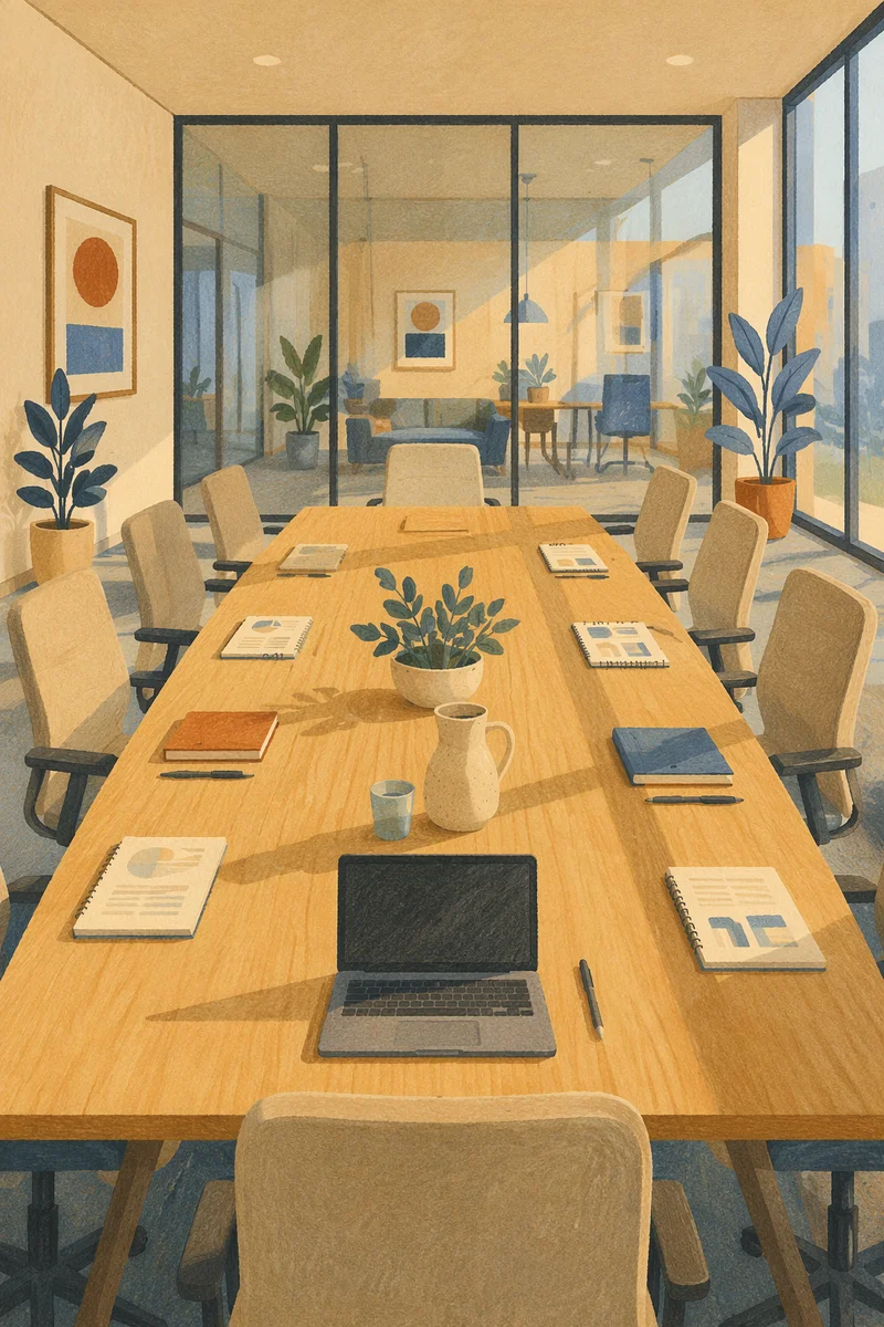 Empty Meeting Room with Long Conference Table