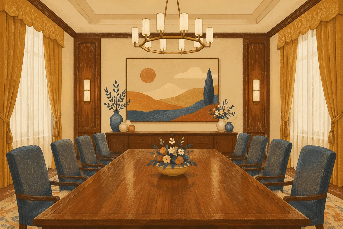 Empty Executive Meeting Room with Wooden Table