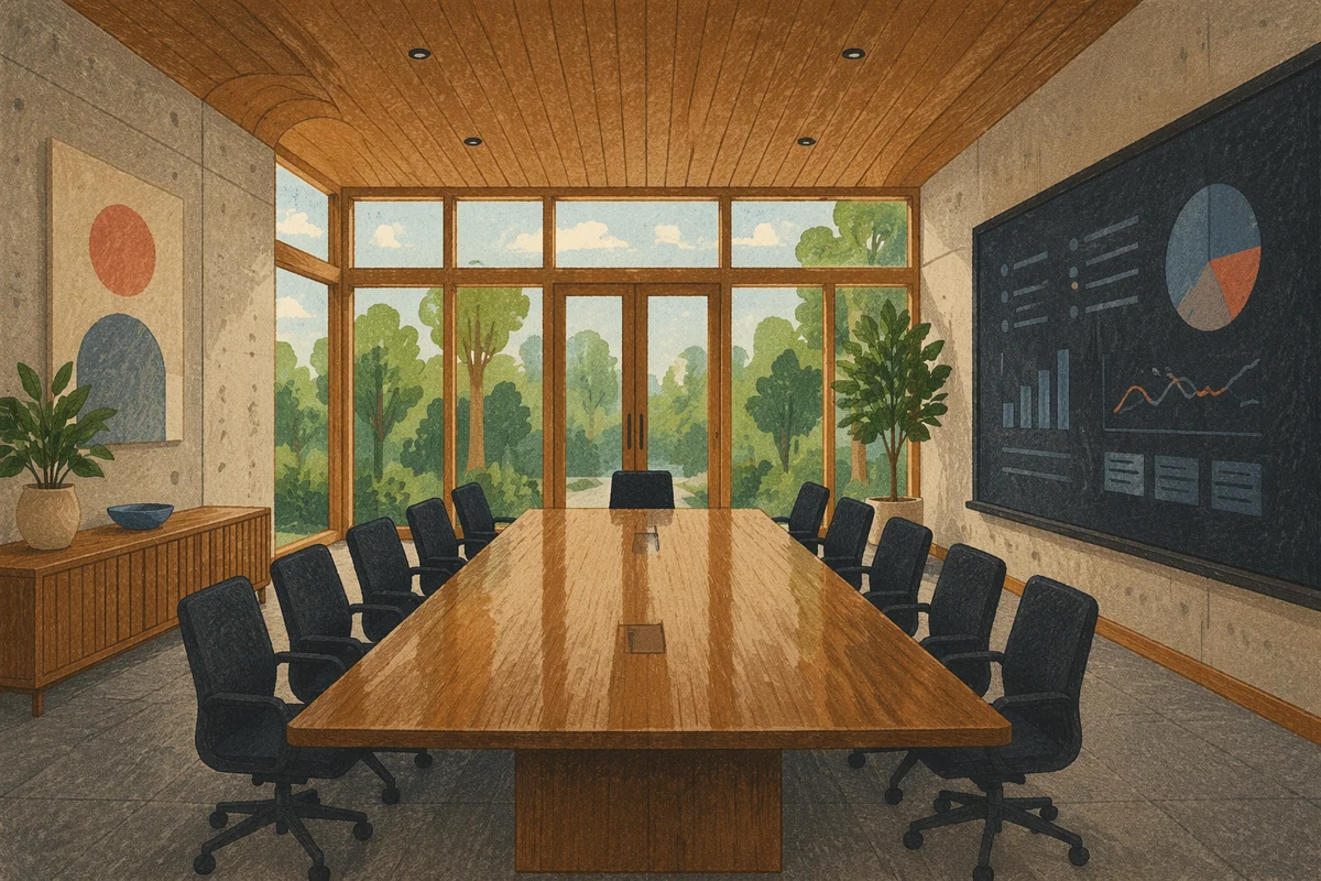 Empty Modern Conference Room with Wooden Table