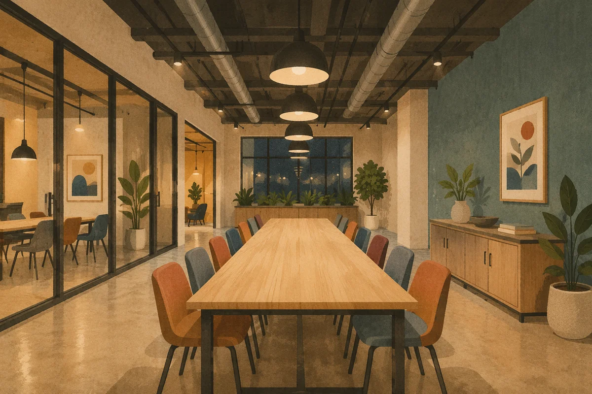 Empty Modern Meeting Room With Long Table