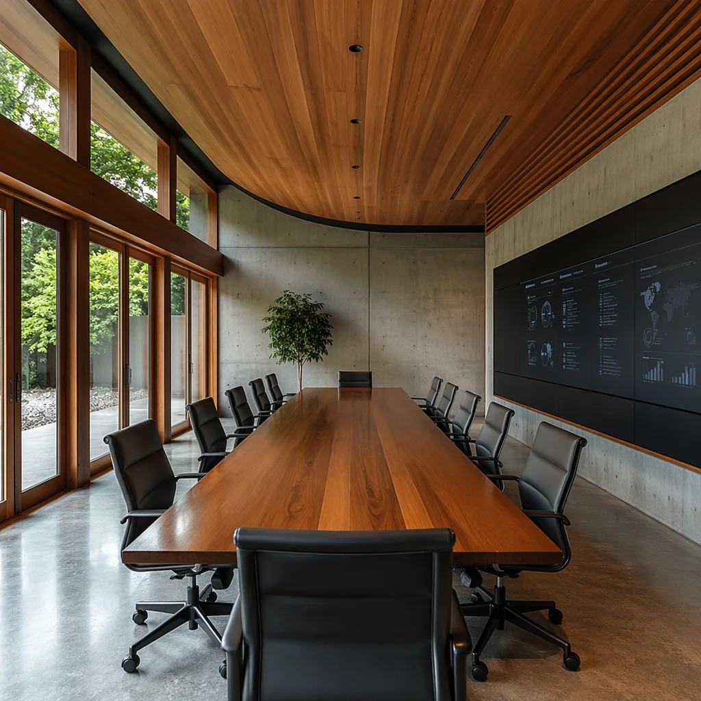 Empty Modern Conference Room With Wooden Table