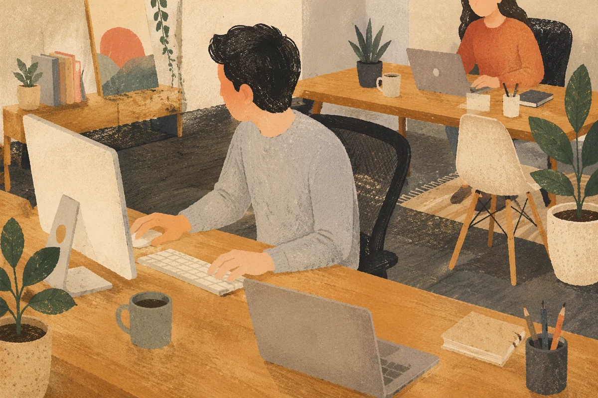 Creative Startup Entrepreneur at Shared Office Desk