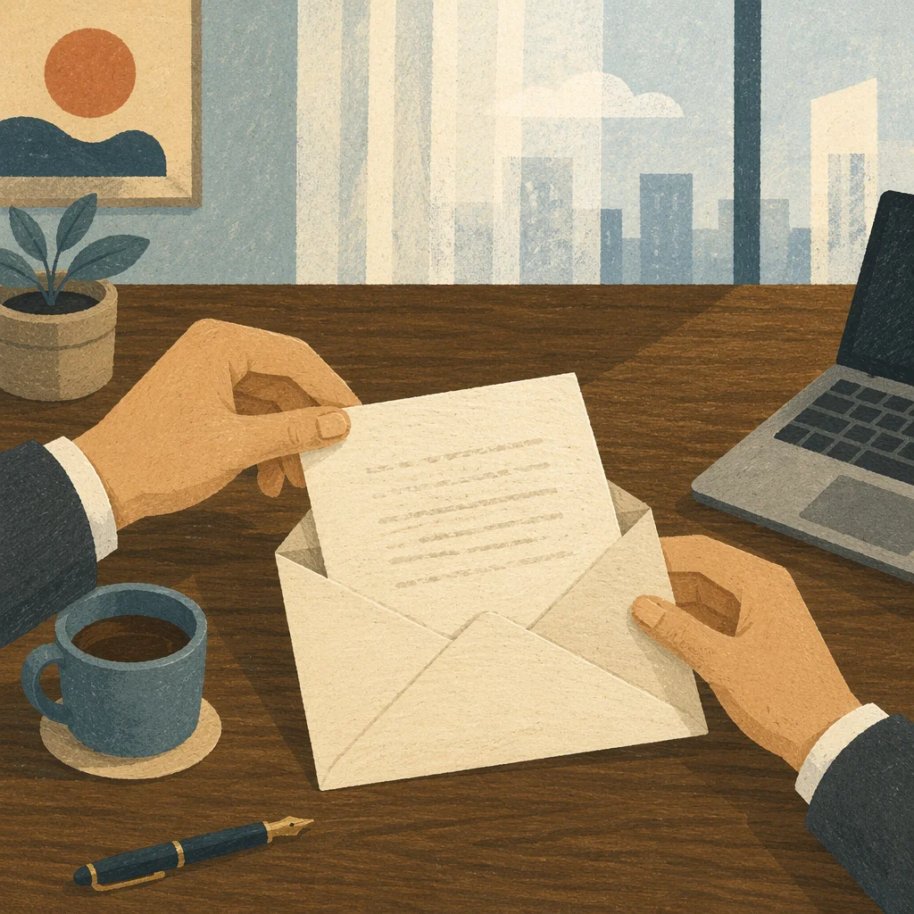 Professional Letter and Envelope on Walnut Desk