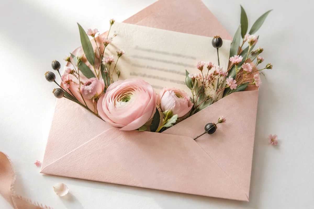 Elegant Pink Envelope With Business Letter