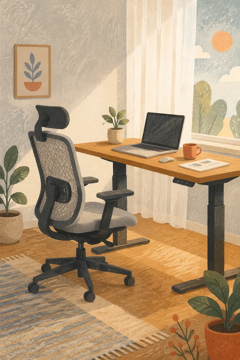 Ergonomic Chair Beside Standing Desk Workspace