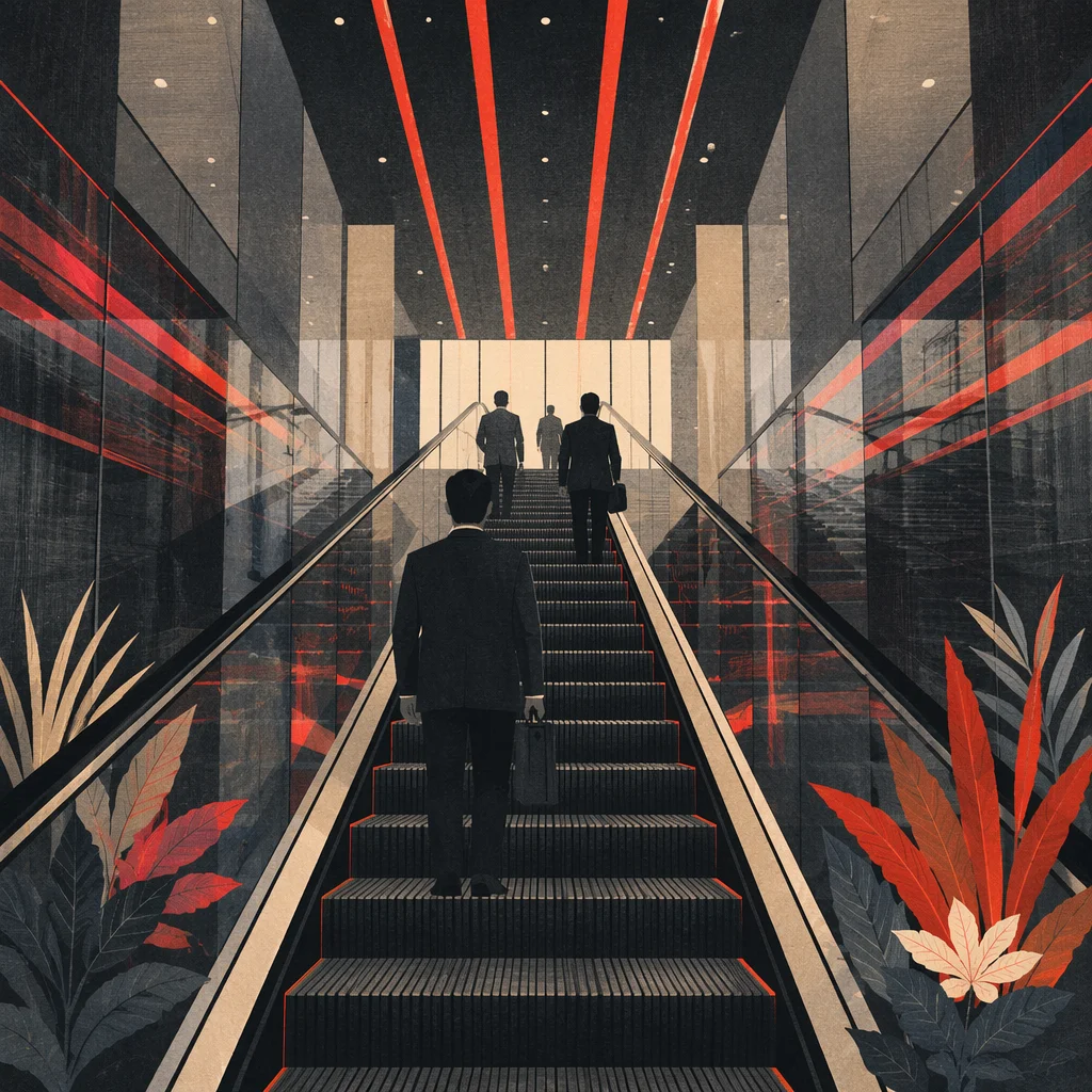 Modern Escalator Rising Toward Corporate Progress