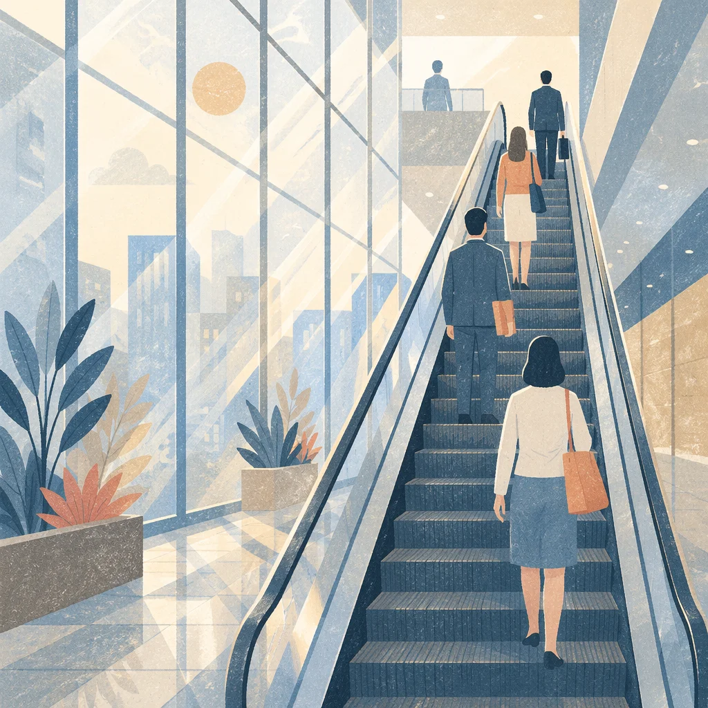 Ascending Escalator in Modern Business Atrium