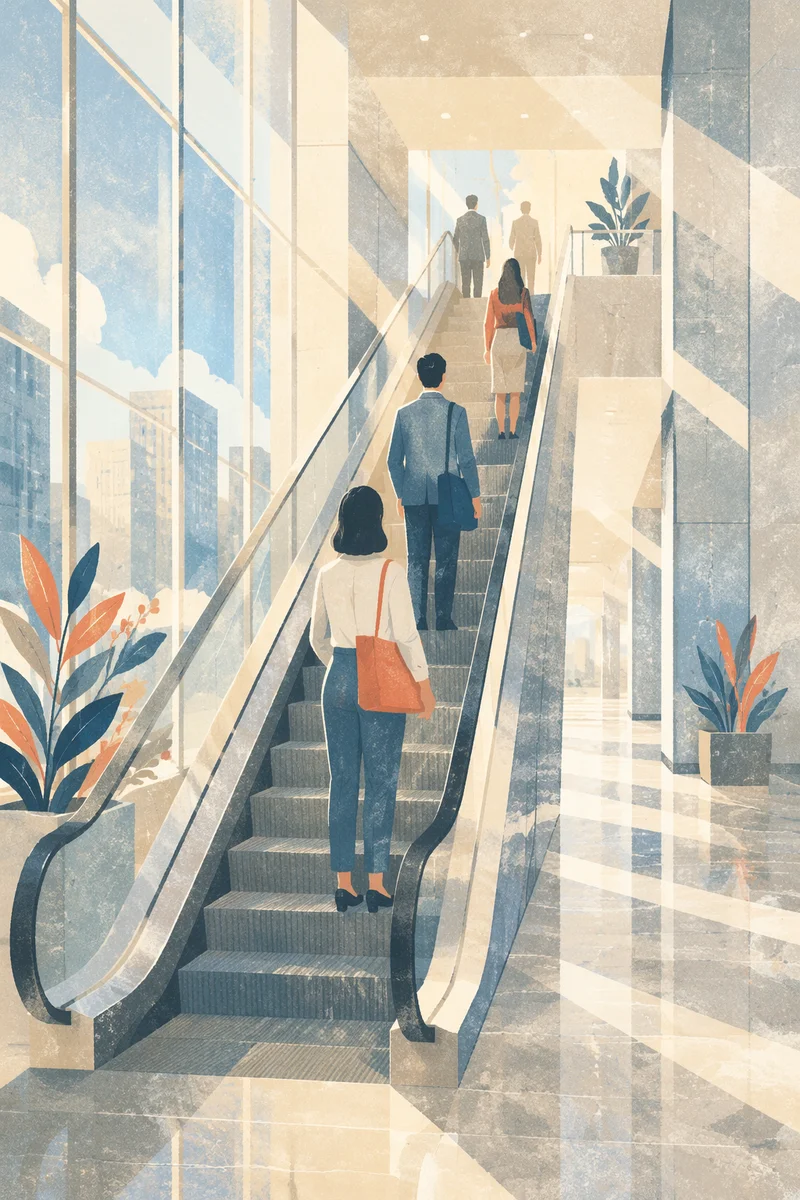 Ascending Escalator in Modern Business Atrium