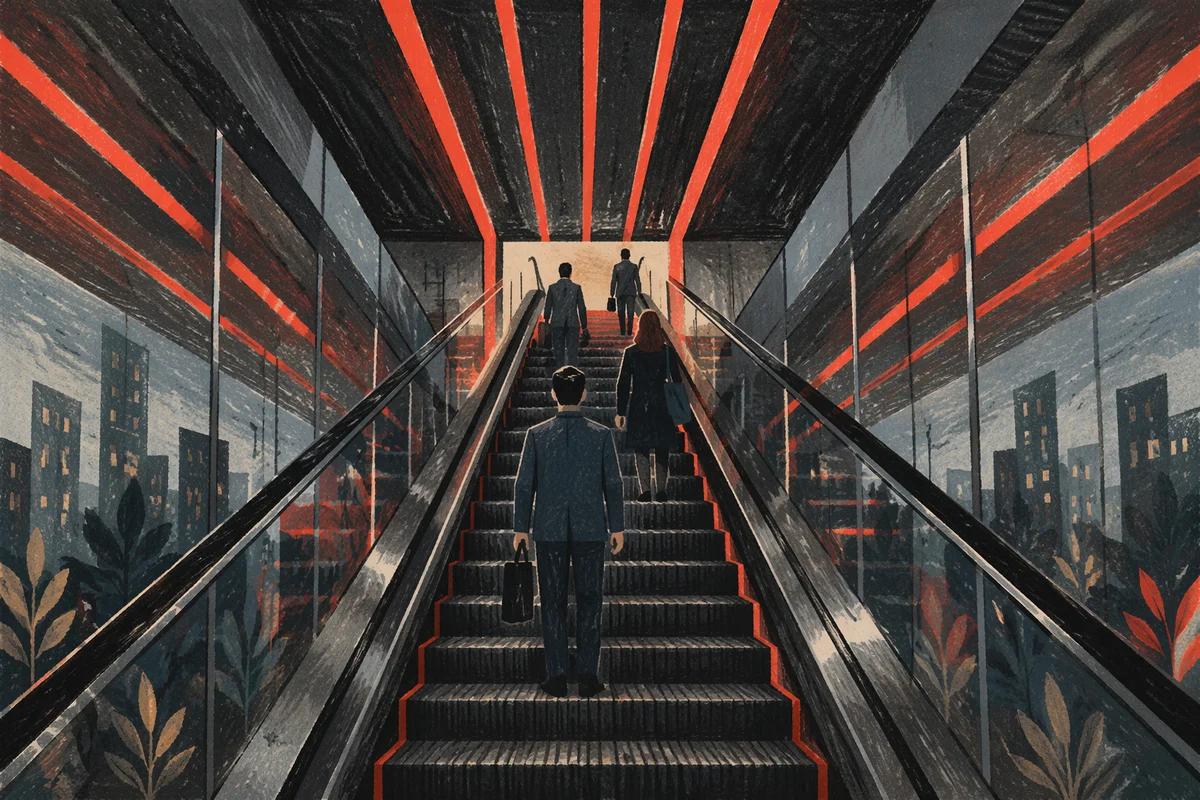 Modern Escalator Rising Toward Corporate Progress