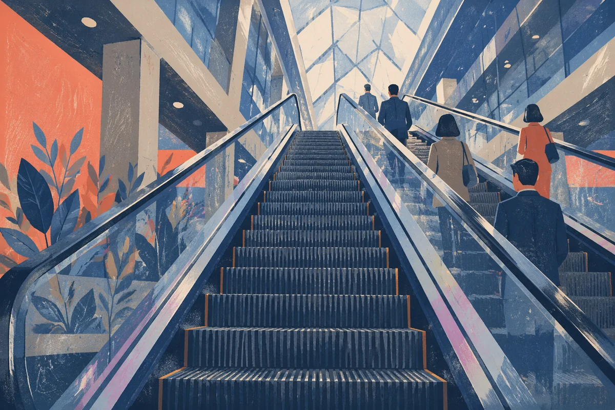 Upward Escalator in Modern Business Atrium