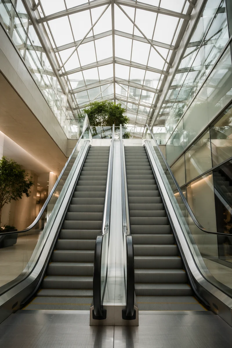 Upward Escalators in Modern Corporate Atrium