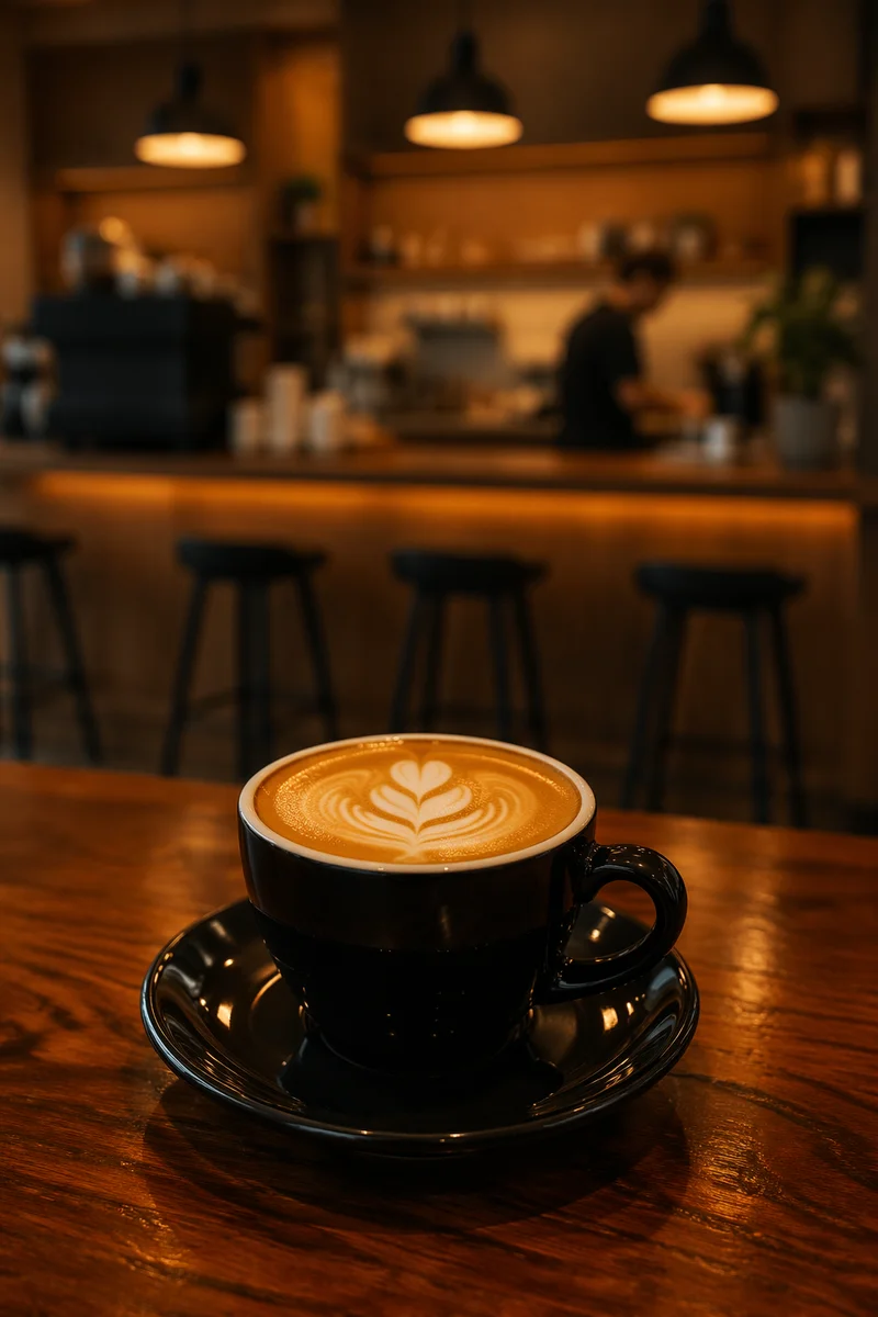 Elegant Espresso Cup on Warm Office Desk