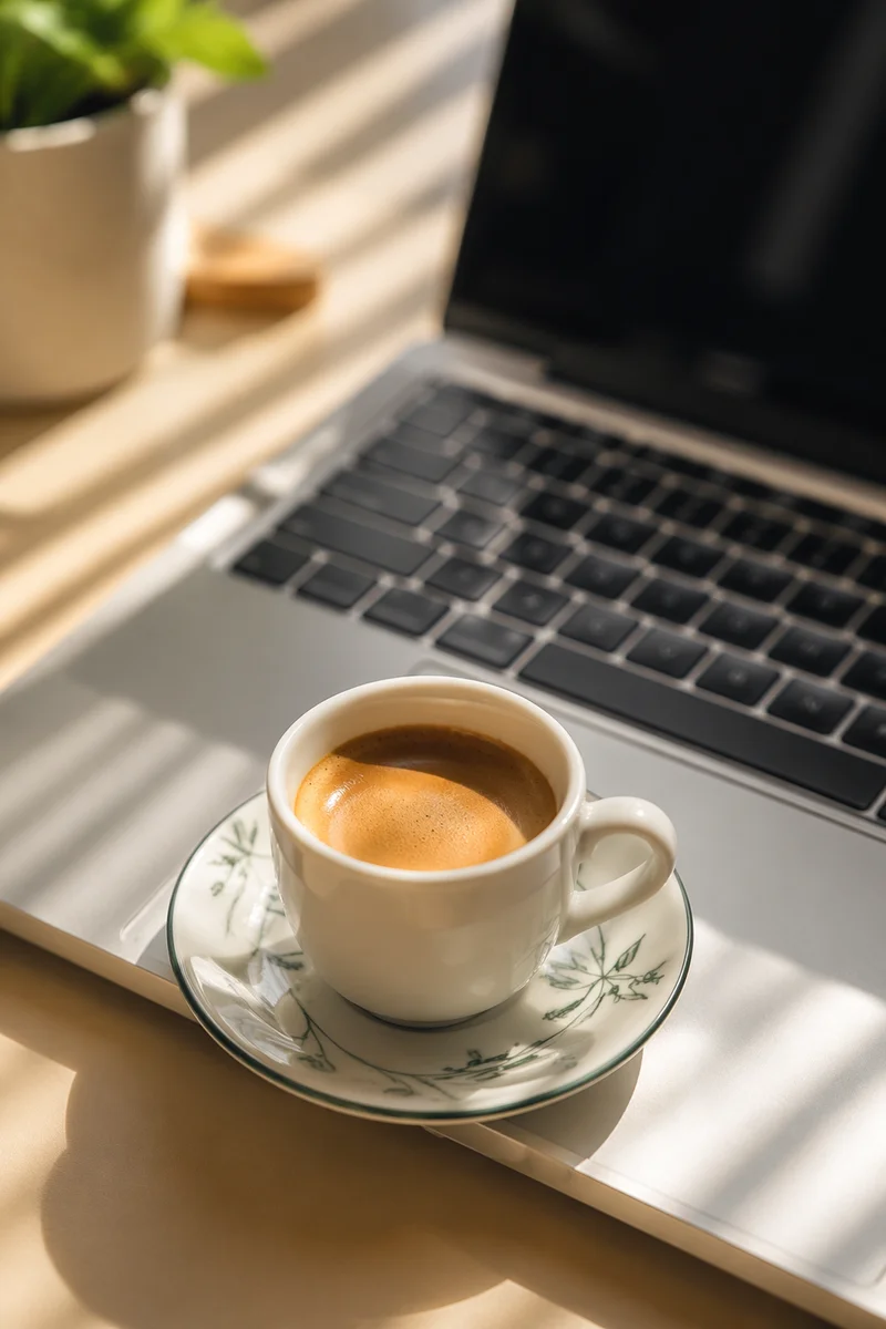 Elegant Espresso Cup on Modern Work Desk
