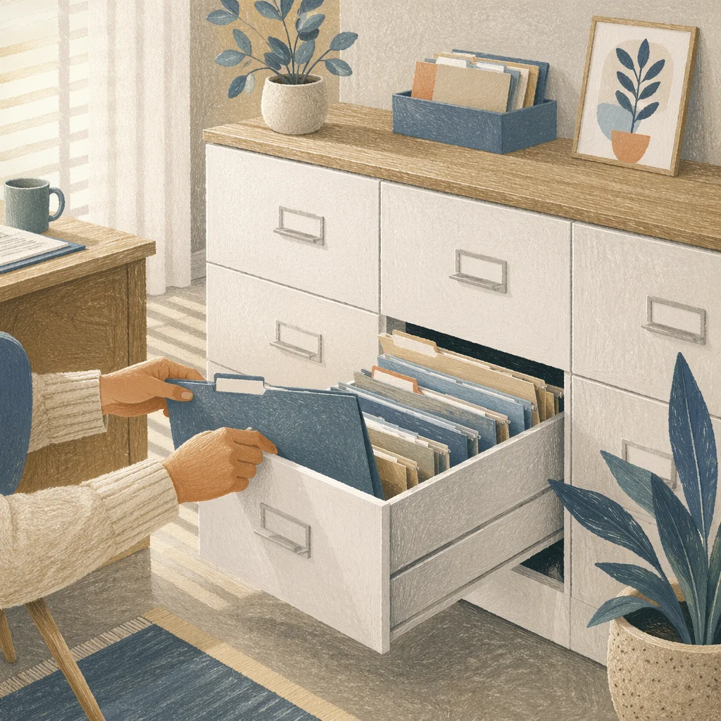 Organized File Cabinets in Modern Office Corner