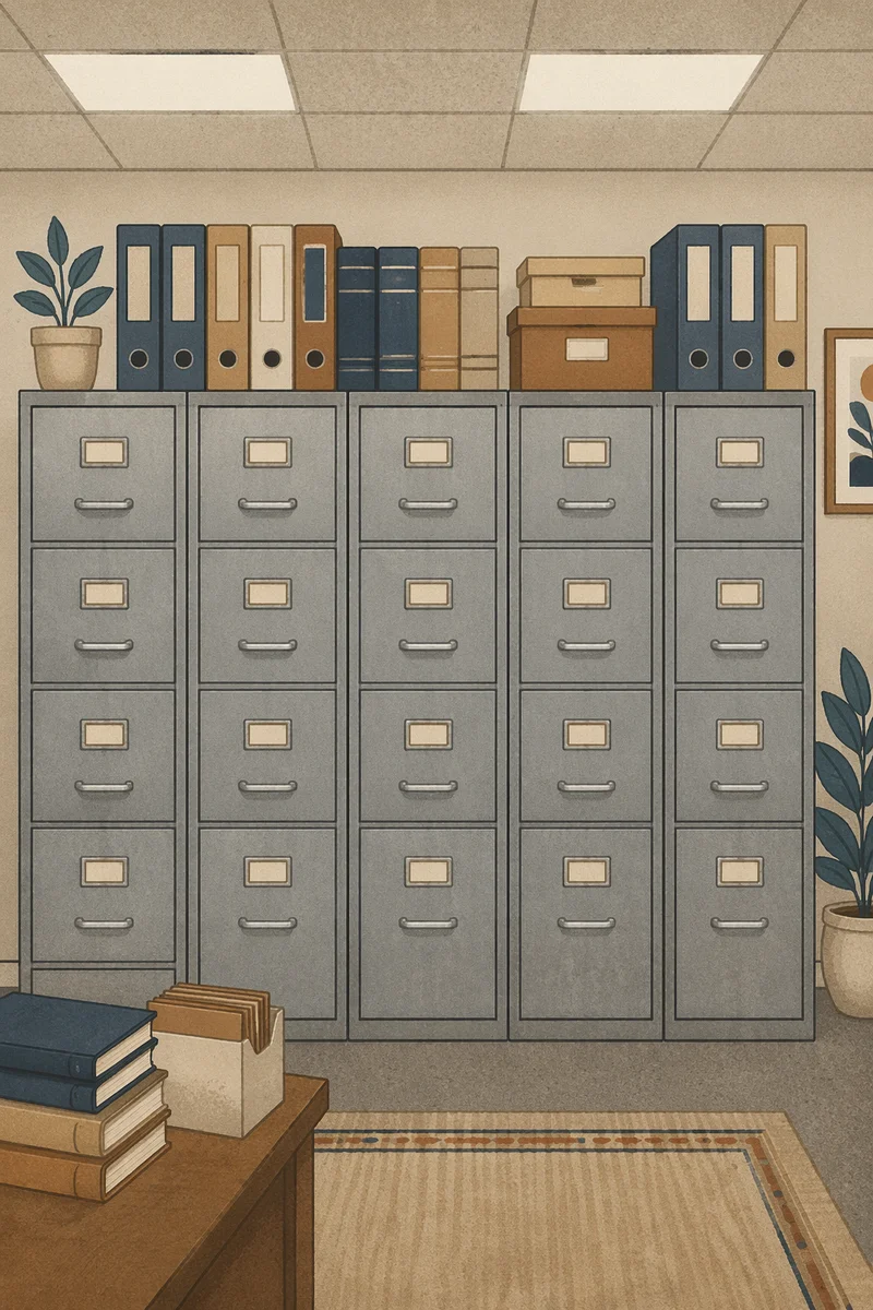 Organized Gray File Cabinets in Office Archive