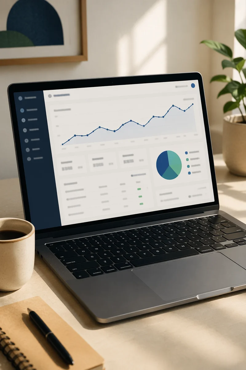 Financial Analytics Dashboard on Office Laptop