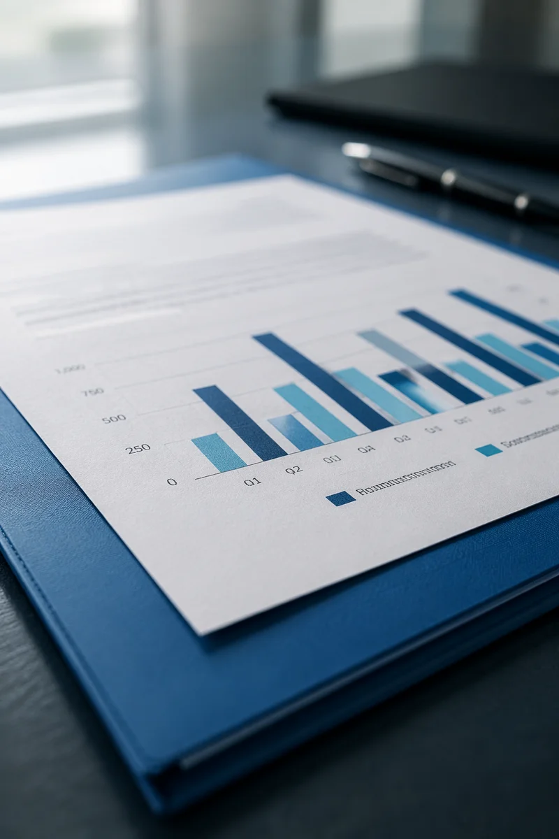 Blue Financial Analytics Report Close-Up