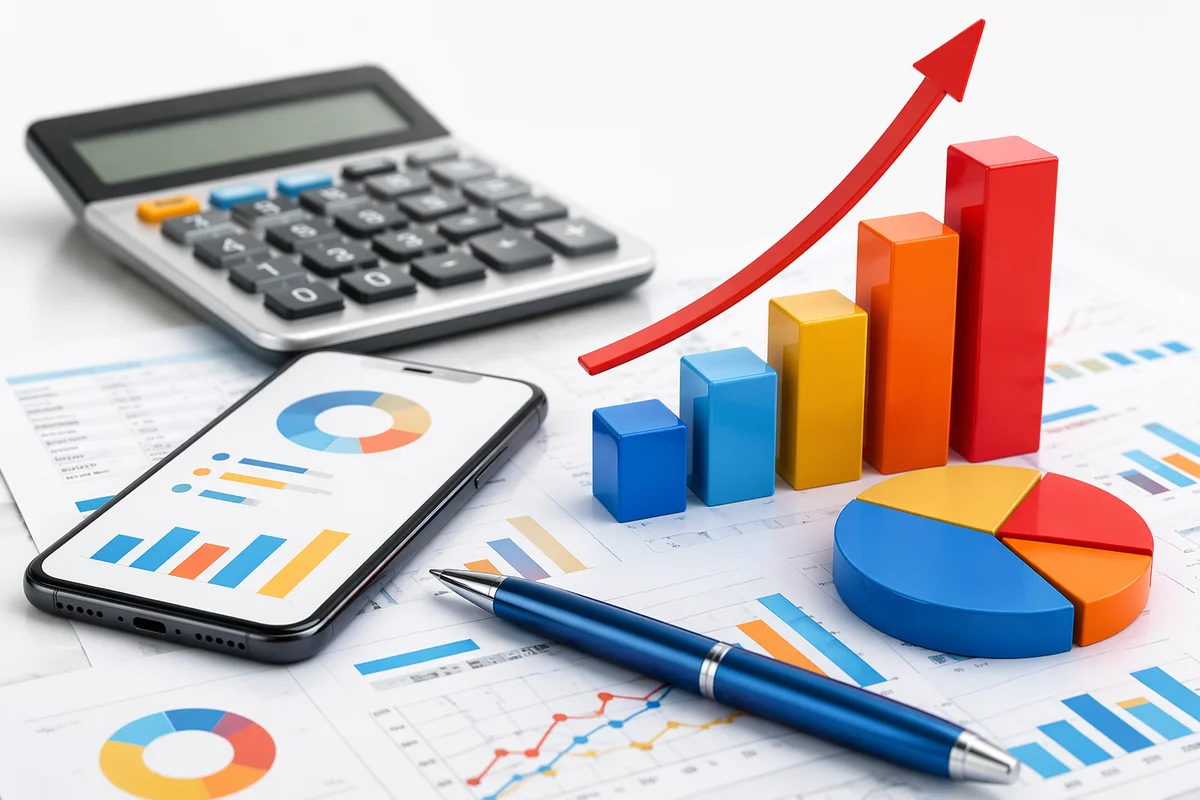 Financial Analytics Desk With Growth Charts