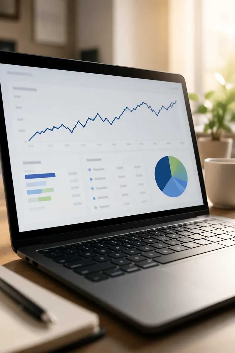 Financial Analytics Dashboard on Office Laptop