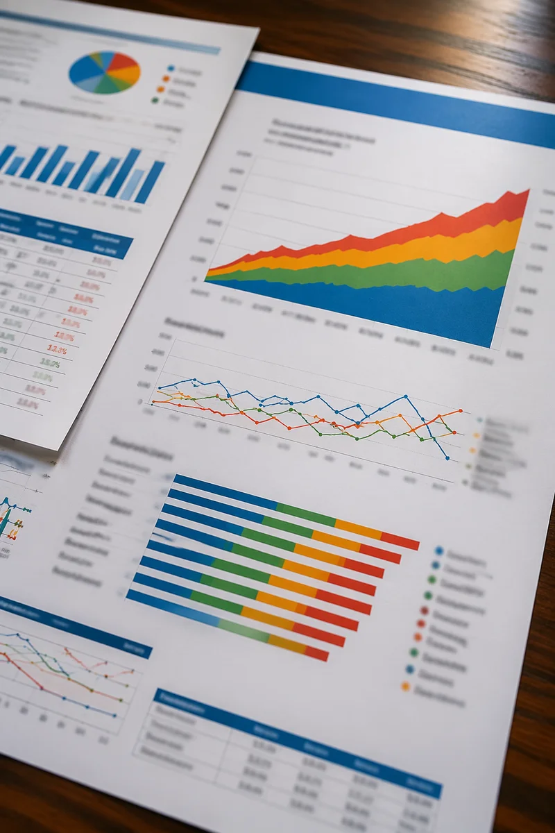 Financial Analytics Reports on Wooden Desk