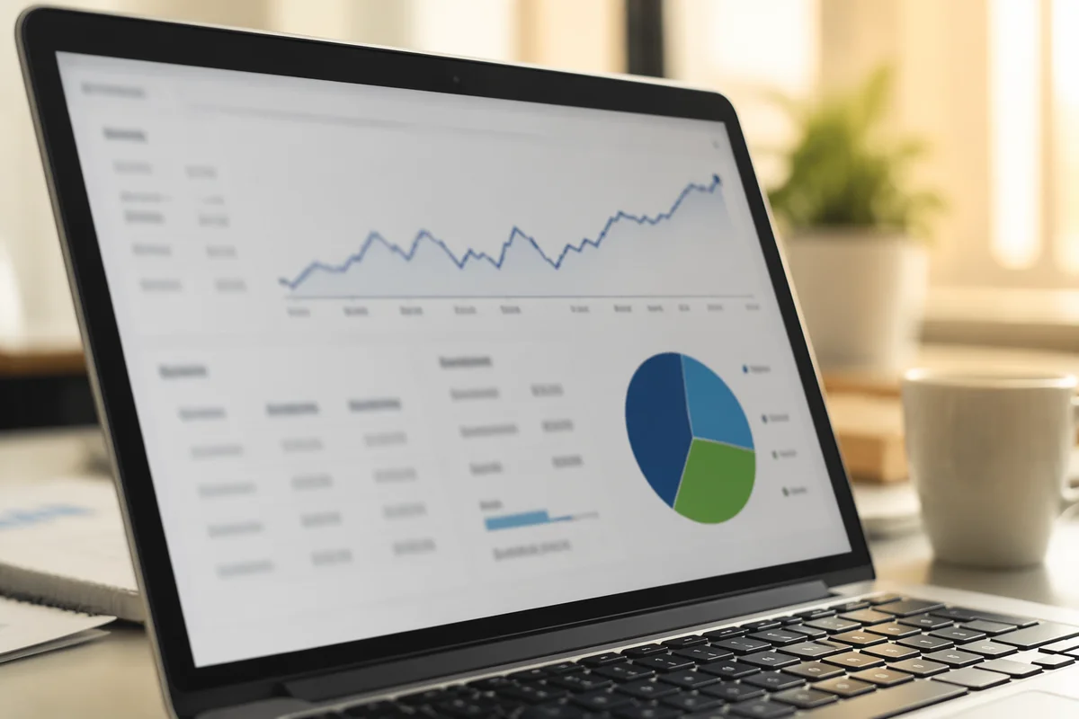 Financial Analytics Dashboard on Office Laptop