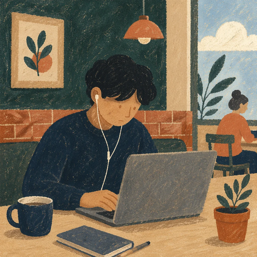 Freelancer Working in Cozy Cafe Booth