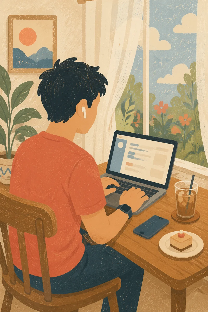 Casual Freelancer Working at Cafe Laptop