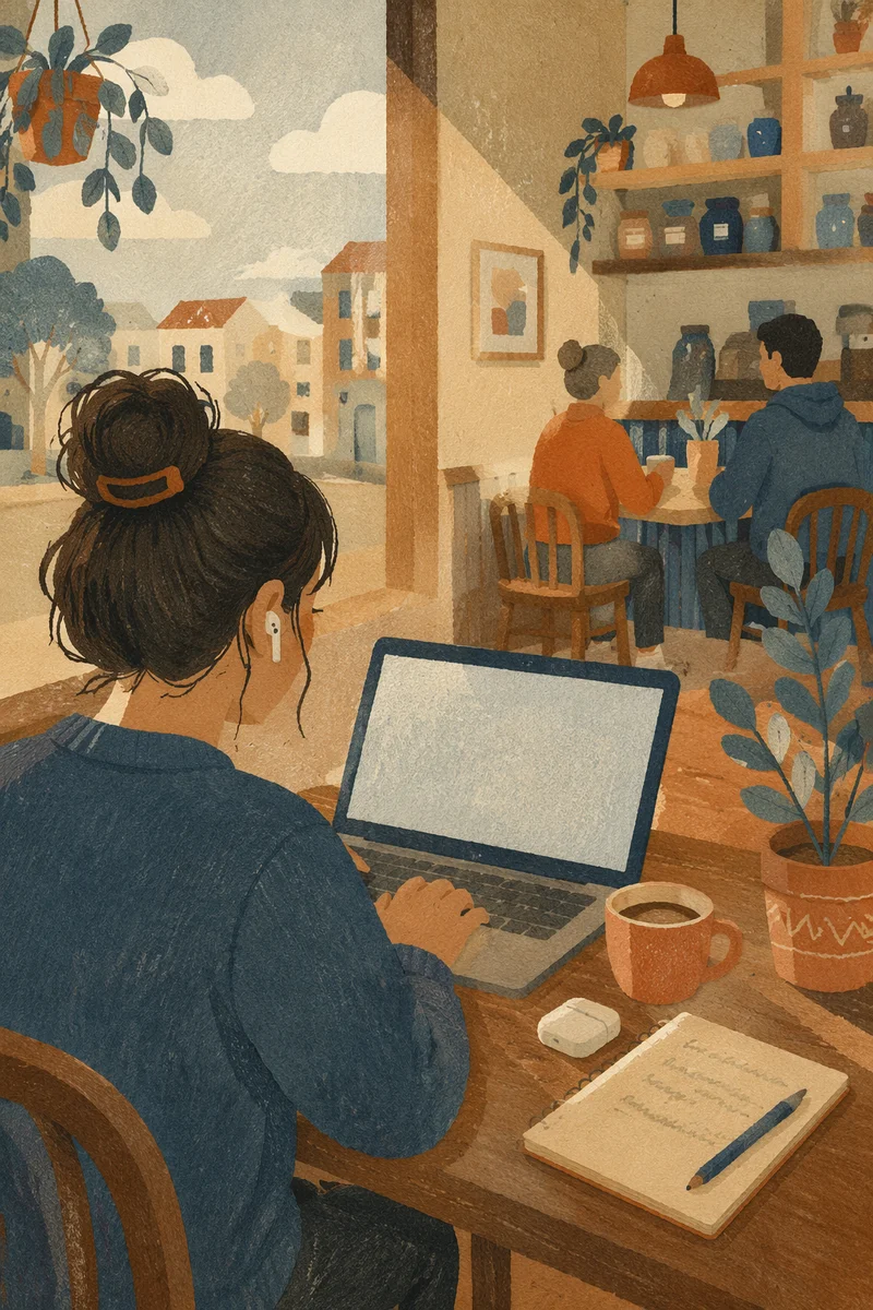 Freelancer Working in Cozy Cafe Morning