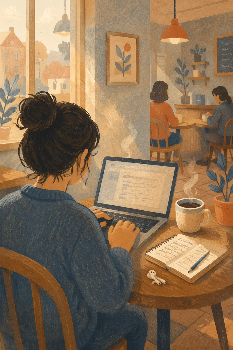 Freelancer Working Quietly in Cozy Cafe
