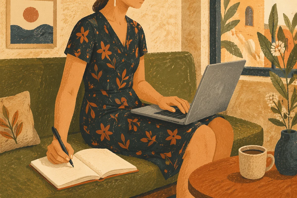 Casual Freelancer Working in Cozy Cafe