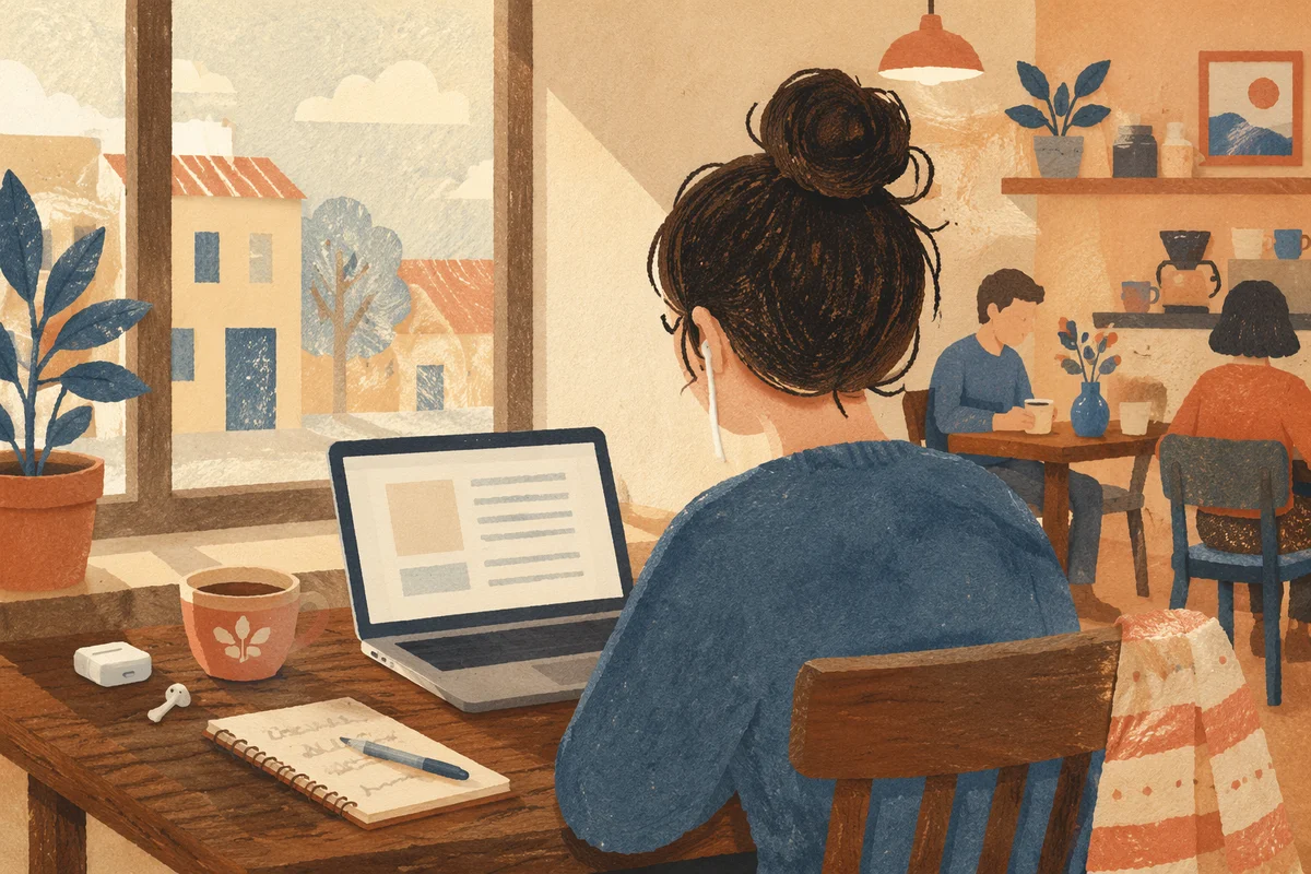 Freelancer Working in Cozy Cafe Morning
