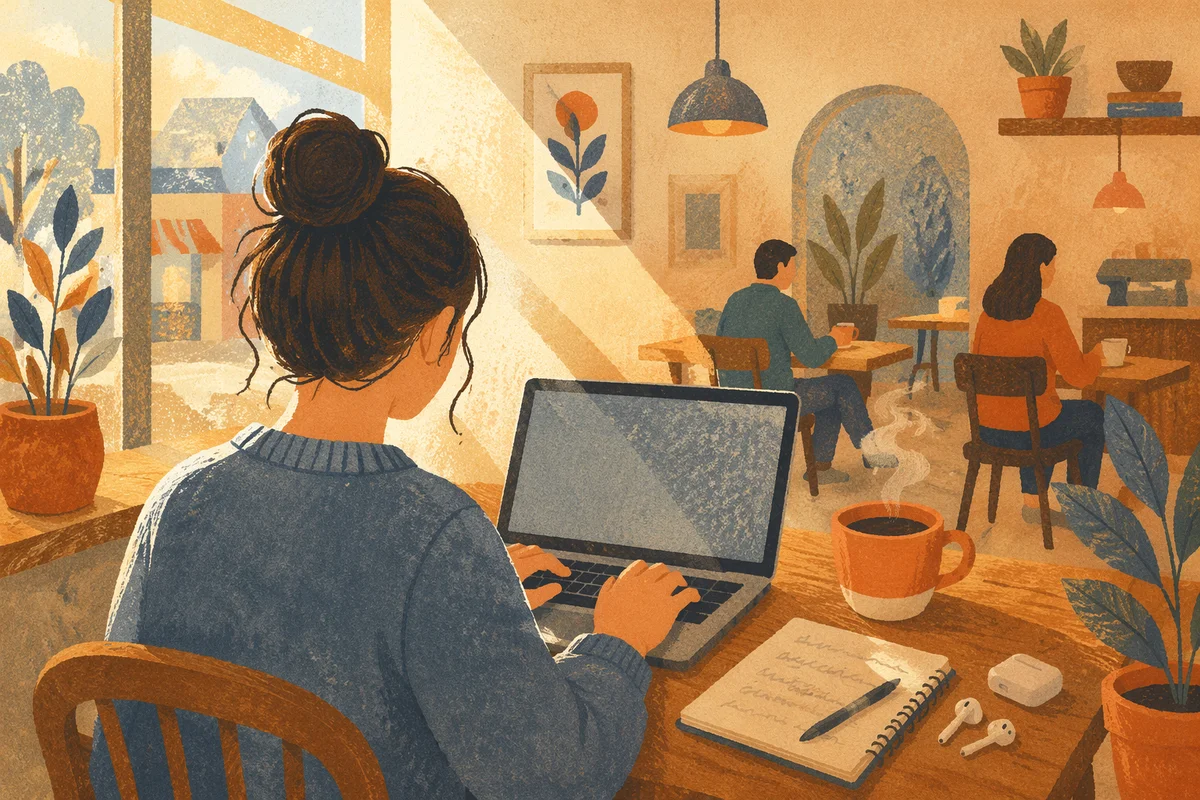 Freelancer Working in Cozy Cafe Morning