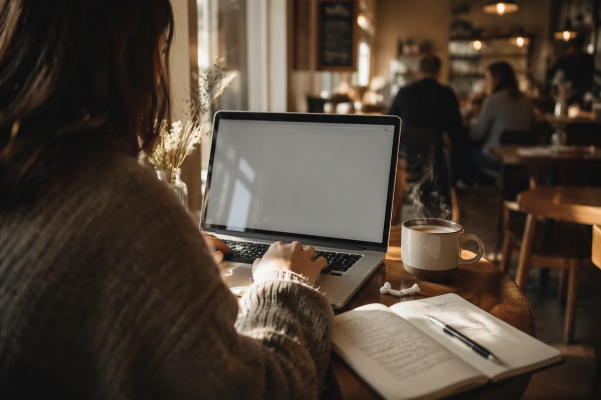Freelancer Working Quietly in Cozy Cafe