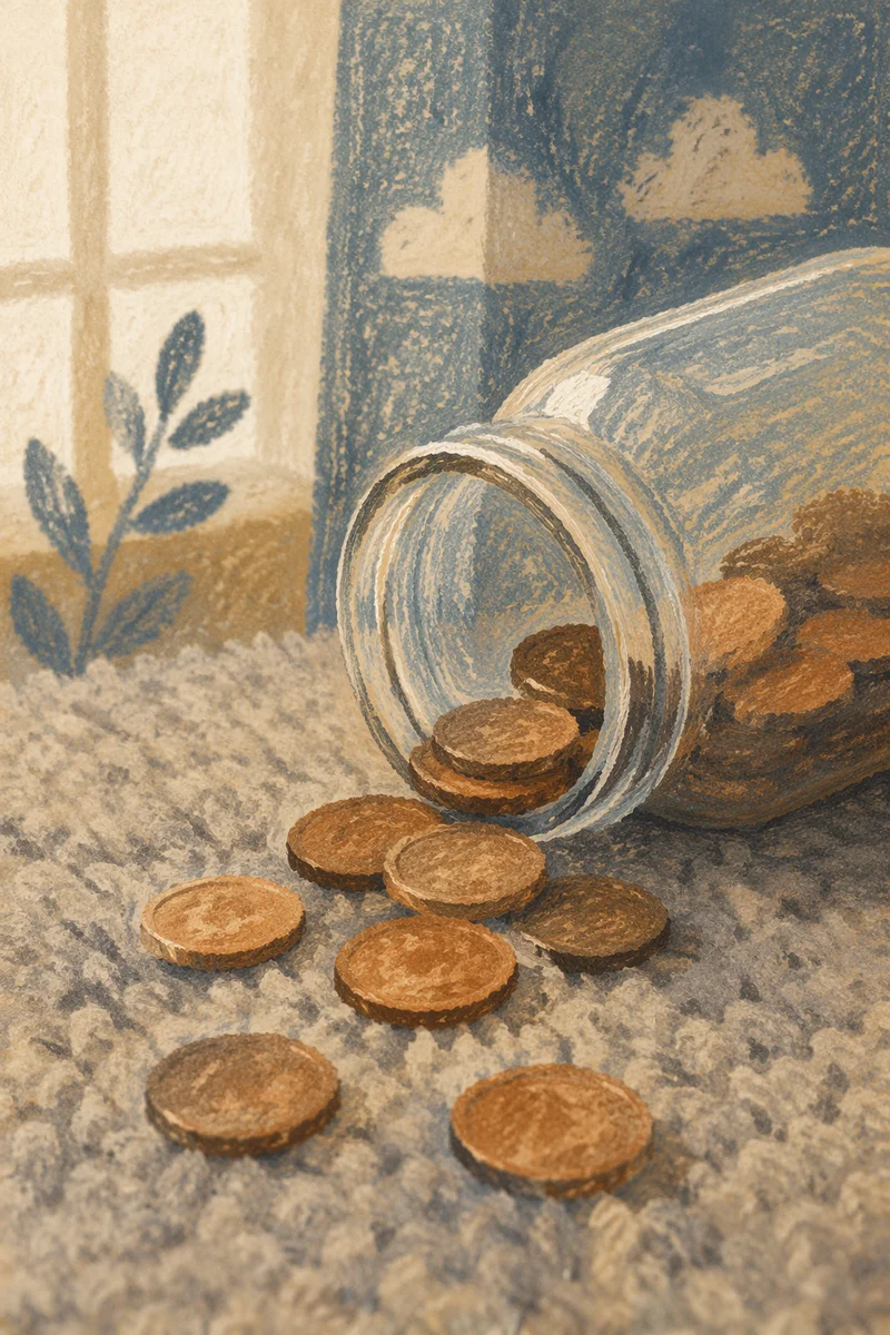 Spilled Coins from Glass Savings Jar