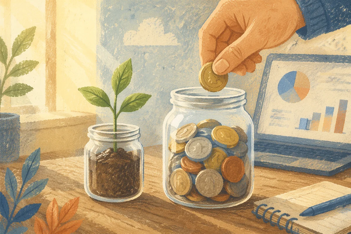 Glass Jar Coins and Seedling Growth